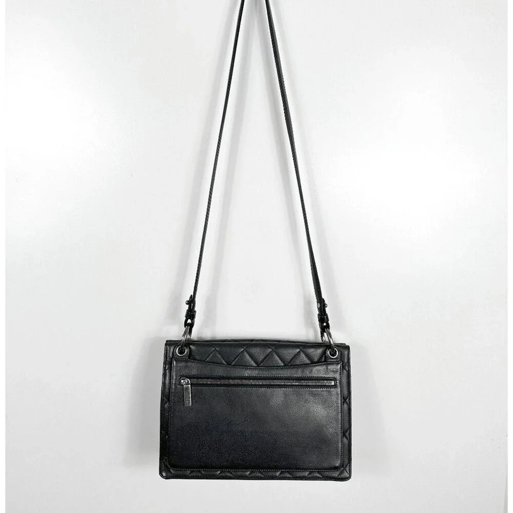 Chanel Black Caviar‎ Leather Quilted Flap Shoulder Bag Silver CC Chain